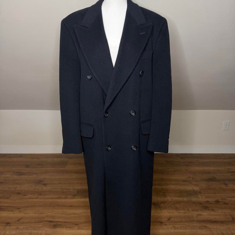 100% Pure Wool Lord & Taylor Double Breasted Long Overcoat Navy Old Money Coat